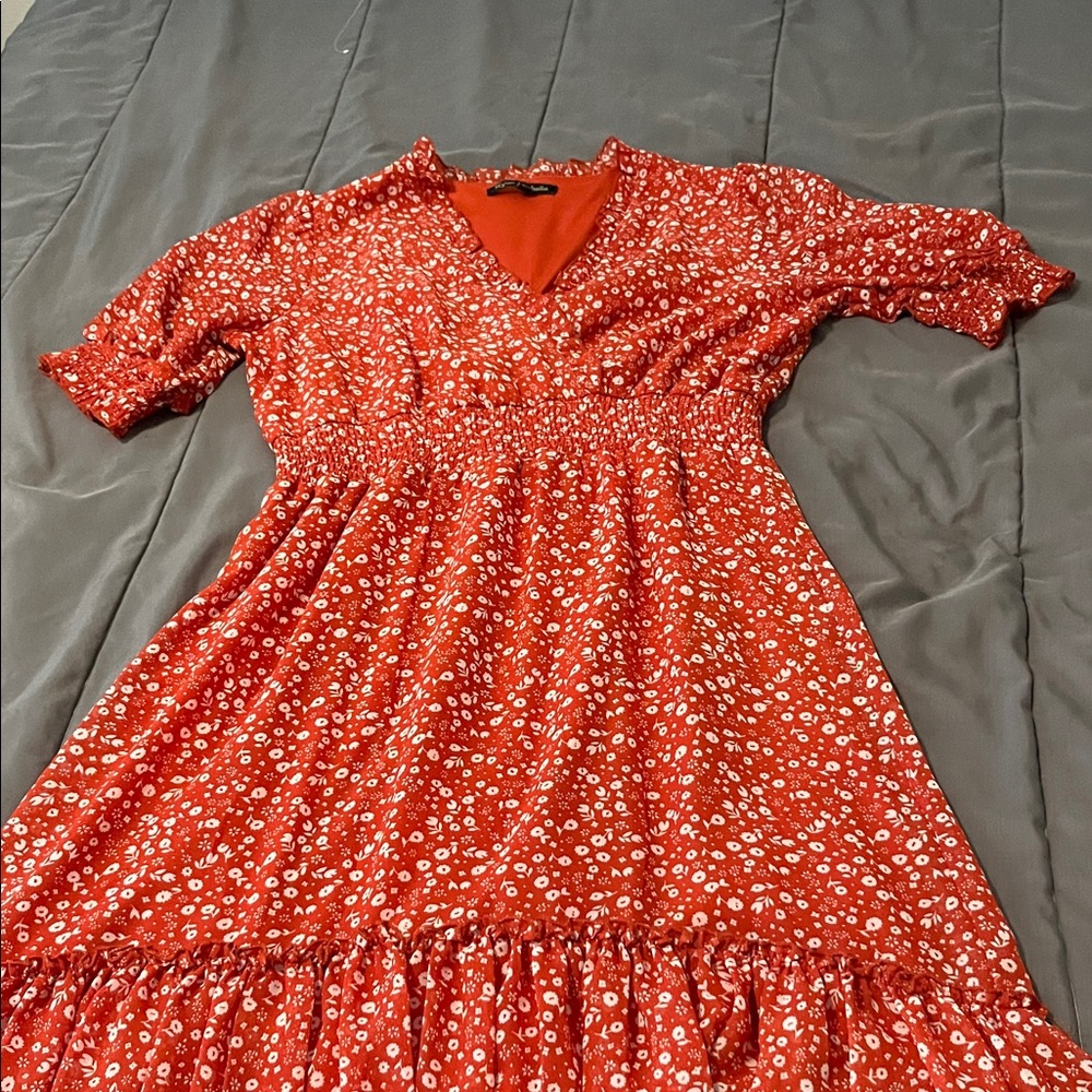 Elegant orange Floral High Low Dress